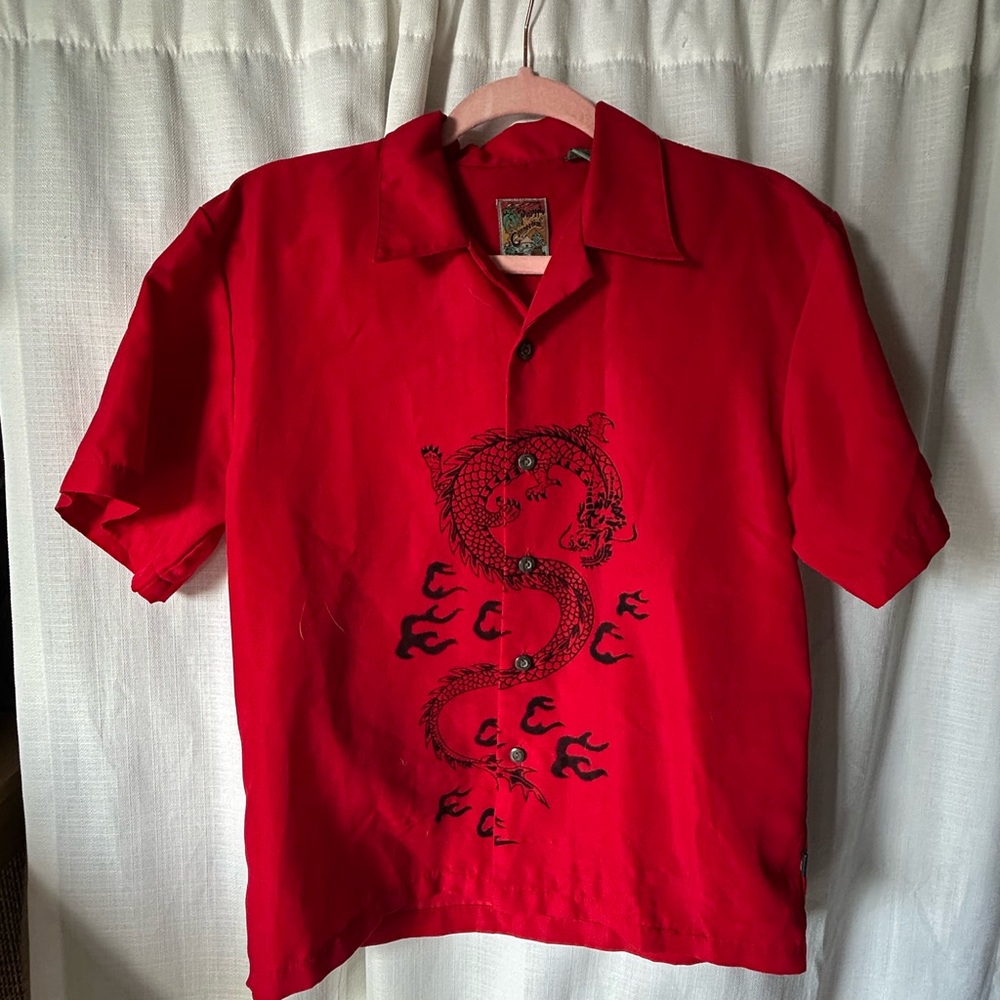 Vintage 90s res and black dragon hawaiian shirt - Pineapple Connection
